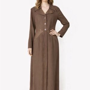 Nu Mode Vintage Brown Maxi Dress Size 15/16 Button Down Ling Sleeve Modest